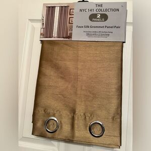 The NYC 141 Collection Nikki Taupe Faux Silk Grommet Panel Pair 74” x 84” NEW